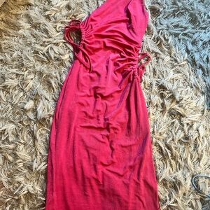 Sleek Pink Ruched Side-Tie Women’s Dress